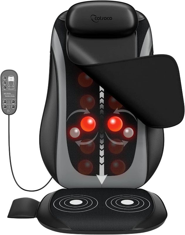 Photo 1 of cotsoco Shiatsu Massage Cushion with Heat, Full Back Massager with Vibration,Deep Kneading Rolling Massage Chair Pad for Waist,Hips,Muscle Pain Relief,Use...
