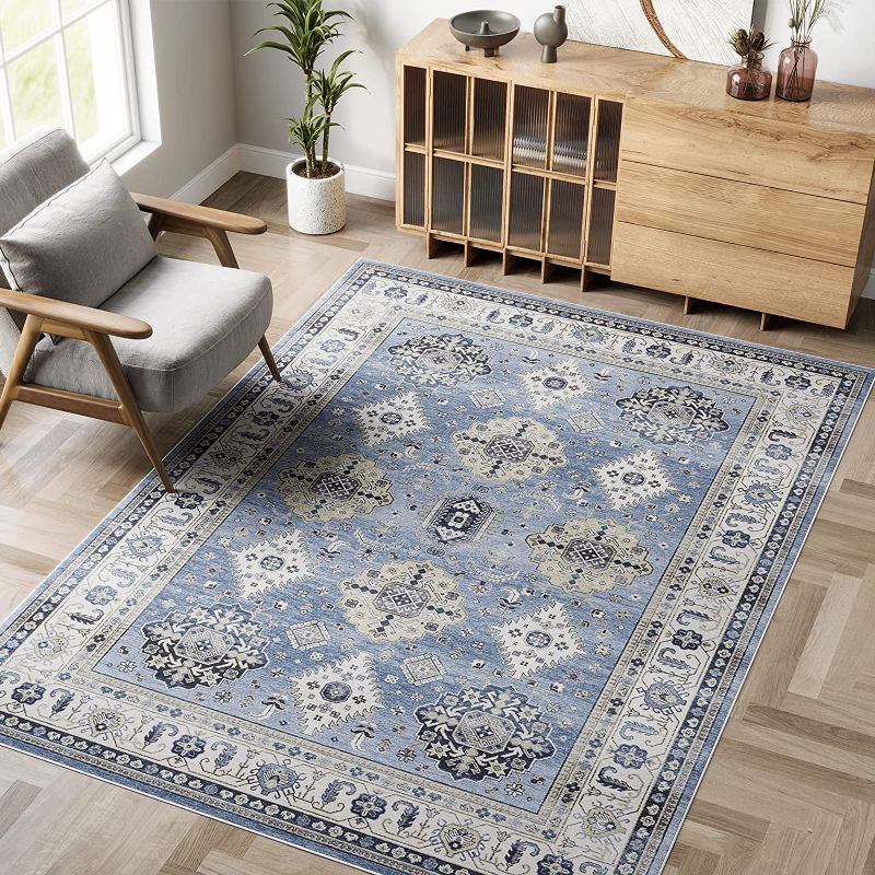 Photo 1 of Dripex Vintage 5x7 Area Rugs - Boho Large Washable Area Rug for Living Room Bedroom Oriental Medallion Floral Print Floor Carpet Low-Pile Indoor Soft...
