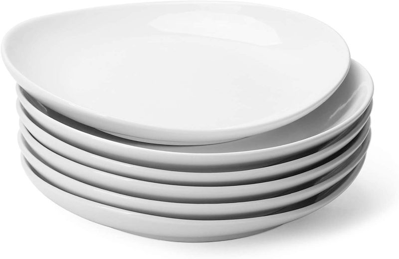 Photo 1 of Sweese White Dinner Plates 7.8 Inch - Porcelain Modern Curve Square Plate Set of 6 - Dishwasher, Microwave, Oven Safe, Smooth Glaze, Scratch Resistant - 151.001
