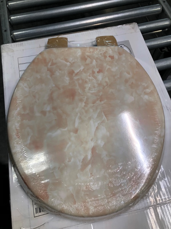 Photo 2 of Round Toilet Seat Natural Wood Toilet Seat with Zinc Alloy Hinges, Easy to Install also Easy to Clean, Anti-pinch Marble Toilet Seat by Angol Shiold (Round, Beige Pink) Round-16.5“ Beige Pink