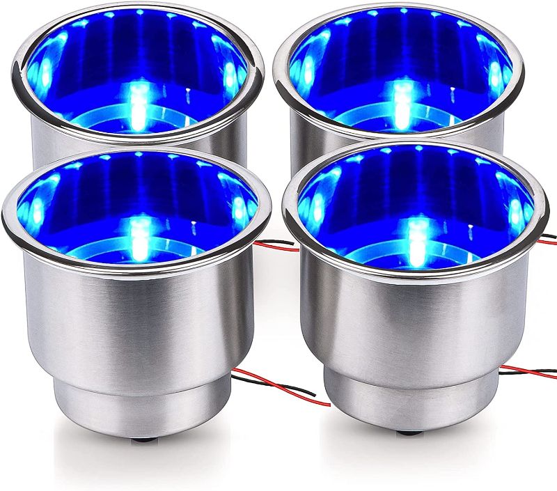 Photo 1 of 4 Pieces LED Stainless Steel Cup Drink Holder with Drain & LED Marine Boat Rv Camper
