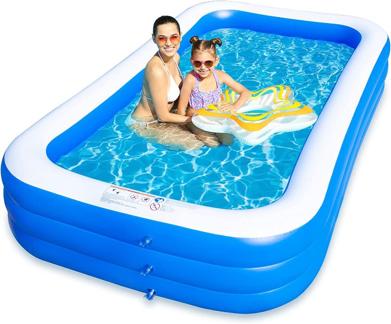 Photo 1 of Inflatable Swimming Pool for Kids Adults,120" X 72" X 22" Large Blow Up Swimming Kiddie Pool for Family Backyard Outdoor Toddler,Big Rectangle Above Ground Pool for Children Age 3+,Full-Sized, Blue
