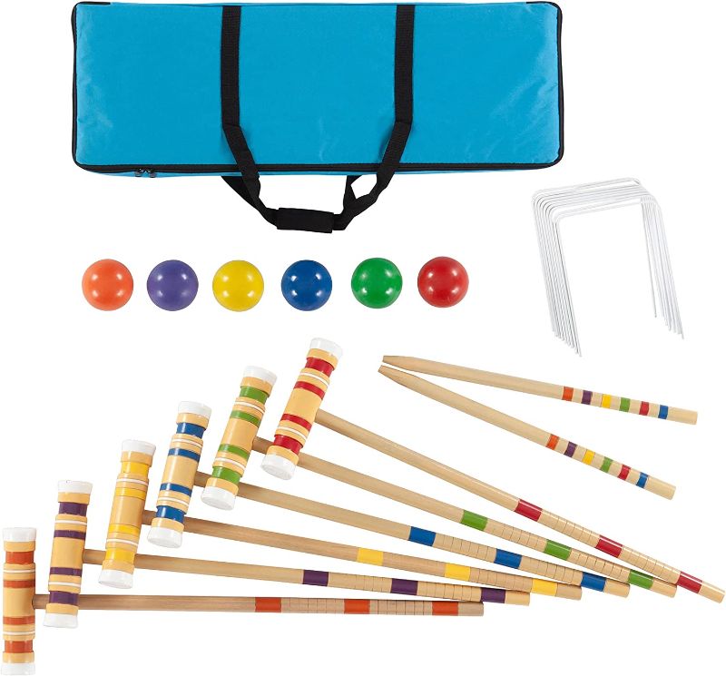 Photo 1 of Croquet Set- Wooden Outdoor Deluxe Sports Set with Carrying Case- Fun Vintage Backyard Lawn Recreation Game, Kids or Adults by Hey! Play! (6 Players)
