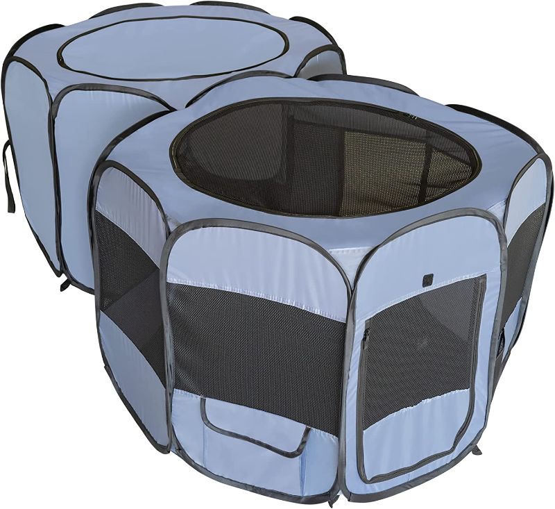 Photo 1 of EighteenTek Pet Playpen 2 Rooms Pop Up Portable Puppy Cage Fence Kennel for Dog Cat Kitten Outdoor Indoor Play Tent Double Room Gray 72"x36"x24"H
