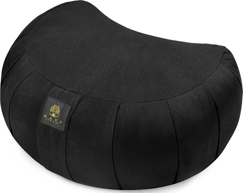 Photo 1 of MAYA LUMBINI Luxury Crescent Meditation Cushion [4 Colors] - Comfy Filling - Designed to Prevent & Relieve Back Pain - Certified Organic & Bug Proof
