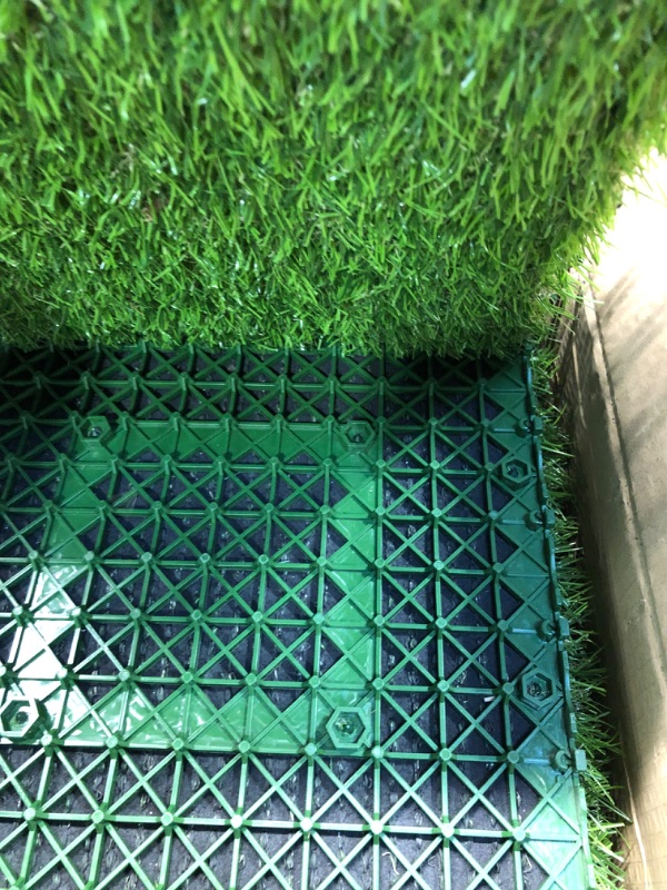 Photo 2 of  12"x12" Artificial Grass Tiles, 9 Packs Self-draining Fake Grass Turf Tiles Set for Flooring Decor, Dog Pads Indoor Outdoor 1.57'' in Pile Height
