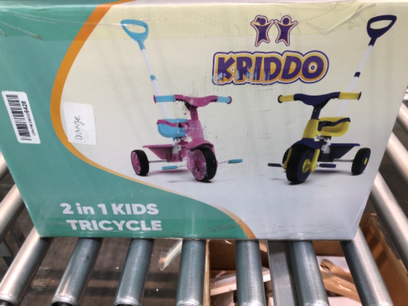 Photo 4 of KRIDDO 2 in 1 Kids Tricycles Age 18 Month to 3 Years, EVA Wheels Upgraded, Gift Toddler Tricycle, Trikes for Toddlers 2 to 3 Year Old with Push Handle and Duck Bell, Pink Eva Wheel-pink EVA Wheel