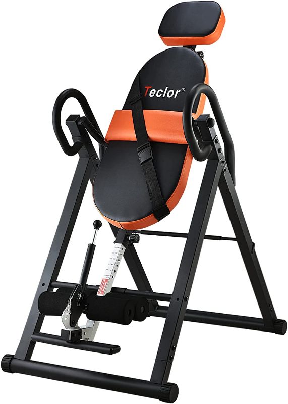 Photo 1 of Teclor Inversion Table for Back Pain Relief, 350 lbs Capacity Strength Training Inversion Equipment, Decompression Table for Pain Therapy Training with Safe Belt & Comfortable Ankle Holders
