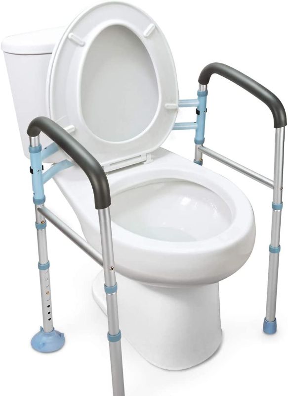 Photo 1 of OasisSpace Toilet Rail - Medical Bathroom Safety Frame for Elderly, Handicap and Disabled - Adjustable Toilet Safety Handrail, 2 Additional Rubber Tips
