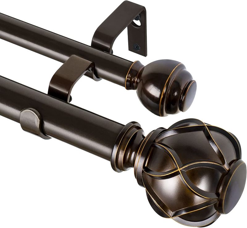 Photo 1 of 
KAMANINA 1 Inch Double Curtain Rods 72 to 144 Inches (6-12 Feet) Telescoping Drapery Rod for Windows 69 to 140 Inches, Netted Texture Finials, Antique Bronze
