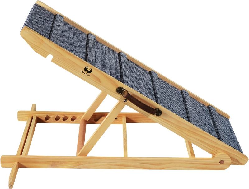 Photo 1 of Adjustable Dog Cats Ramp, Folding Portable Wooden Pet Ramp for All Small and Older Animals - 42" Long and Adjustable from 14” to 26” - Rated for 200lbs - Lightweight Dog Car Ramps for SUV, Bed, Couch
