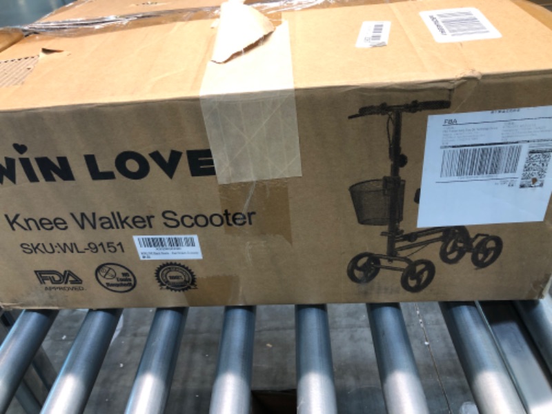 Photo 5 of WINLOVE Black Steerable Knee Walker Roller Scooter with Basket Dual Braking System for Angle and Injured Foot Broken Economy Mobility