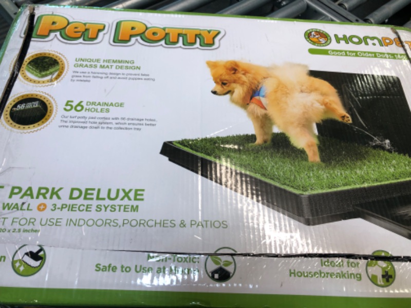 Photo 4 of Hompet Dog Grass Pad with Tray Large, Puppy Turf Potty Reusable Training Pads with Pee Baffle, Artificial Grass Patch for Indoor and Outdoor Use, Ideal for Small and Medium Dogs (30"×20") Dog Toilet:30”×20”+2 PCS Replacement Grass Mats