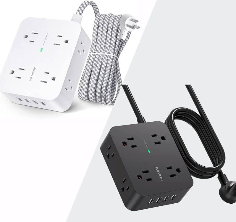 Photo 1 of 4 Outlets Power Strip with 4 USB Charging Ports, 3 Side Outlet Extender with 5Ft Braided Extension Cord, Flat Plug, Wall Mount, Desk USB Charging Station... BLACK
