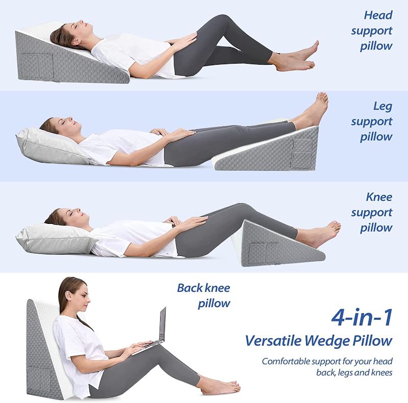 Photo 1 of Forias Wedge Pillows 12" Bed Wedge Pillow for Sleeping Acid Reflux After Surgery Triangle Pillow Wedge for Sleeping Gerd Snoring, Air Layer Wedge Cover|Memory Foam Top
