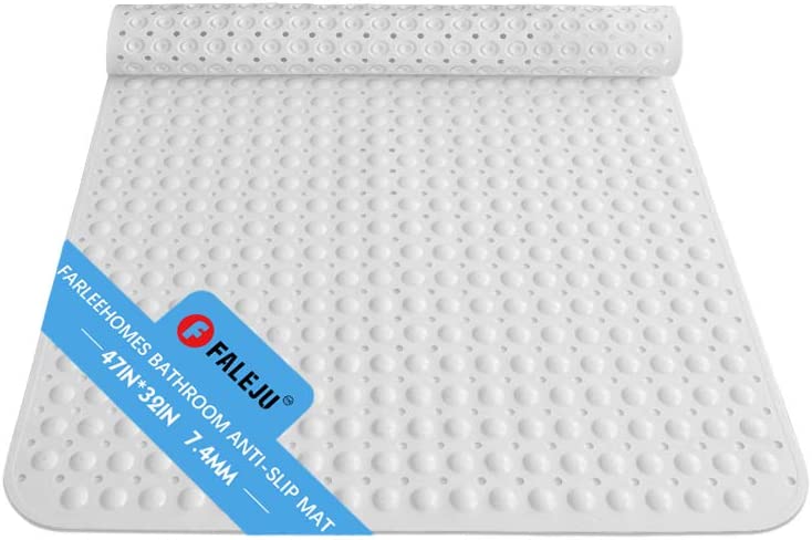 Photo 1 of FALEJU Extra Large 12CM Shower Mat Non Slip, Shower and Bath Mat with Drain Holes and Suction Cups, Extra Wide Bath Tub Mat Non Slip, Bathroom Accessories, OFF White/ NUDE
