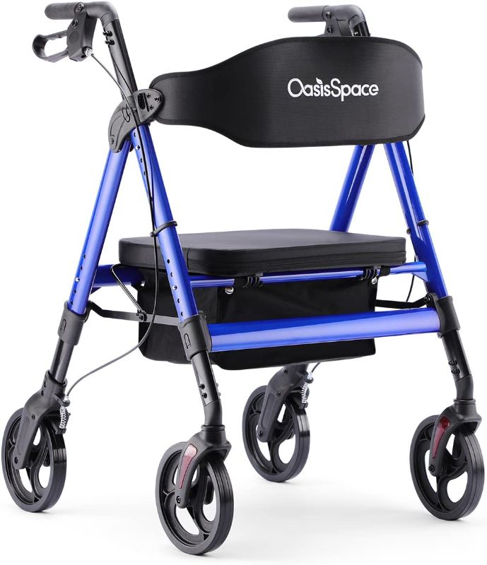 Photo 1 of OasisSpace Heavy Duty Rollator Walker - Bariatric Rollator Walker with Large Seat for Seniors Support Up 450 lbs (Blue)
