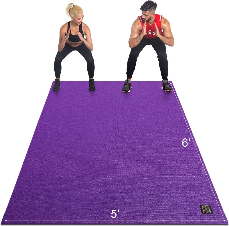 Photo 1 of GXMMAT Large Exercise Mat 6'x5'x7mm, Non-Slip Workout Mats for Home Gym Flooring, Extra Wide and Thick Durable Cardio Mat, High Density, Shoe Friendly, Great for Plyo, MMA, Jump Rope, Stretch, Fitness
