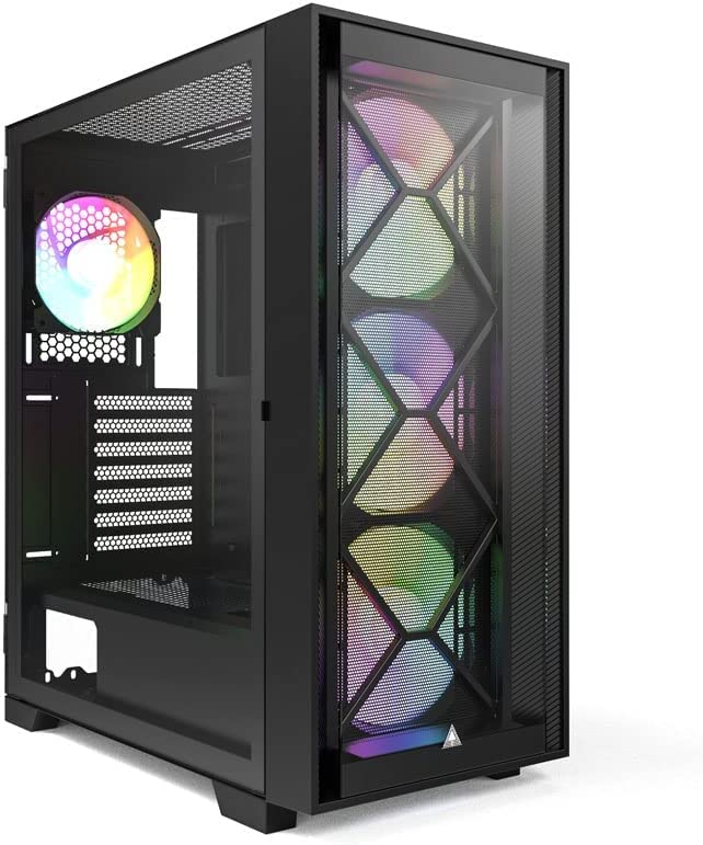 Photo 1 of MUSETEX ATX PC Case Pre-Installed 6Pcs 120mm ARGB Fans, Mid-Tower Computer Gaming Case, USB 3.0 Tempered Glass Phantom Black Computer Case, MN6-B
