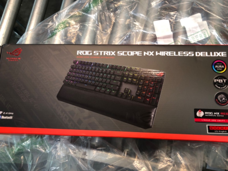 Photo 6 of ASUS ROG Strix Scope NX Wireless Deluxe Gaming Keyboard - Tri-Mode Connectivity (2.4GHz RF, Bluetooth, Wired), ROG NX Red Mechanical Switches, PBT Keycaps, Aura Sync RGB, Magnetic Wrist Rest, Black