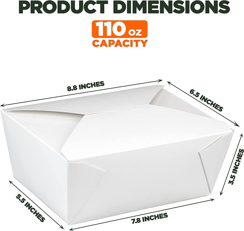 Photo 2 of [30 Pack] 110 oz Paper Take Out Containers 8.8 x 6.5 x 3.5" - White Lunch Meal Food Boxes #4, Disposable Storage To Go Packaging, Microwave Safe, Leak Grease Resistant for Restaurant and Catering

