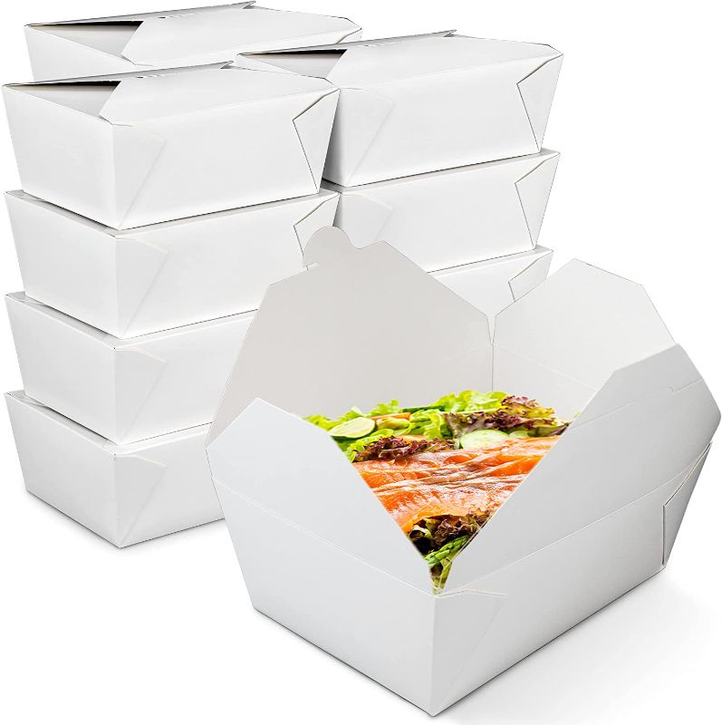 Photo 1 of [30 Pack] 110 oz Paper Take Out Containers 8.8 x 6.5 x 3.5" - White Lunch Meal Food Boxes #4, Disposable Storage To Go Packaging, Microwave Safe, Leak Grease Resistant for Restaurant and Catering
