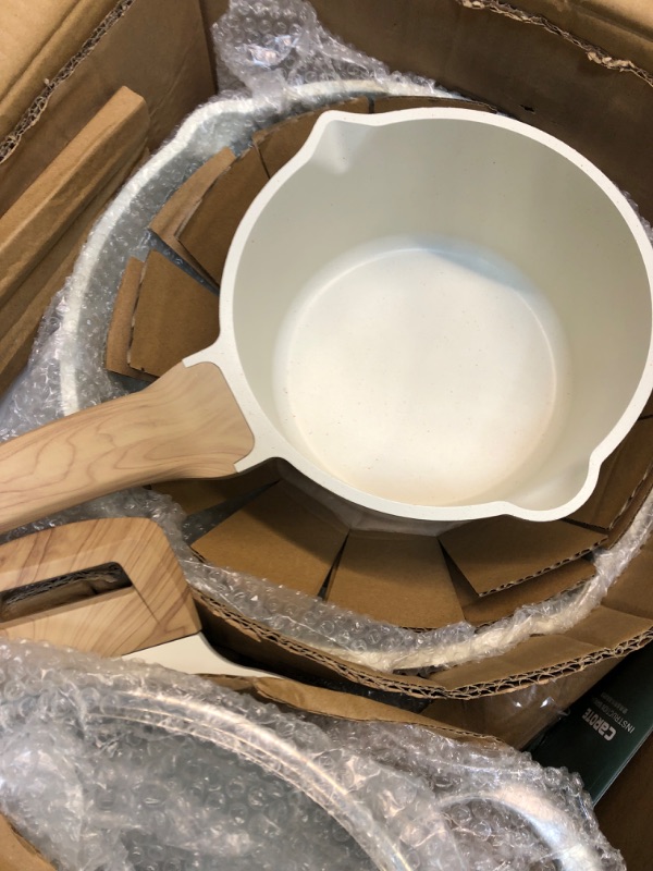 Photo 2 of CAROTE Pots and Pans Set Nonstick, White Granite Induction Kitchen Cookware Sets, 10 Pcs Non Stick Cooking Set w/ Frying Pans & Saucepans(PFOS , PFOA Free) 10 pcs White Granite Cookware Set