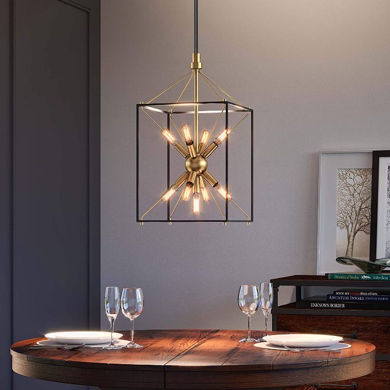 Photo 1 of Artika Clyde Farmhouse Chandelier Black and Gold Finish - Ideal for Dining Room, Kitchen Light, Kitchen Island Light, Made of Steel, Bulb Not Included
