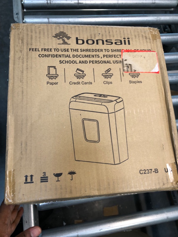 Photo 1 of Bonsaii Paper Shredder for Home Use,6-Sheet Crosscut Paper and Credit Card Shredder for Home Office,Home Shredder with Handle for Document,Mail,Staple,Clip-3.4 Gal Wastebasket(C237-B) 6-Sheet Cross Cut