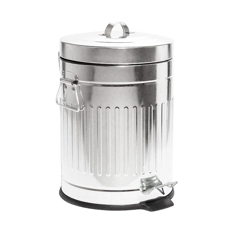 Photo 1 of BINO Round Step Trash Can | Home or Office Bathroom Trash Cans with Lids | Kitchen Garbage Can with Non-Slip Stepper | Stainless Steel Small Trash Can with Lid | Galvanized Steel (1.3 Gallon/5 Liter)
