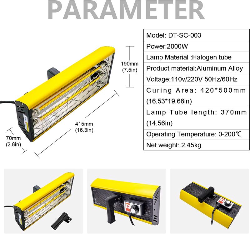Photo 1 of Infrared Paint Curing Lamp 2000W Shortwave Infrared Paint Baking Lamp Paint Dryer with Bracket(2000W + Bracket+Time Switch)

