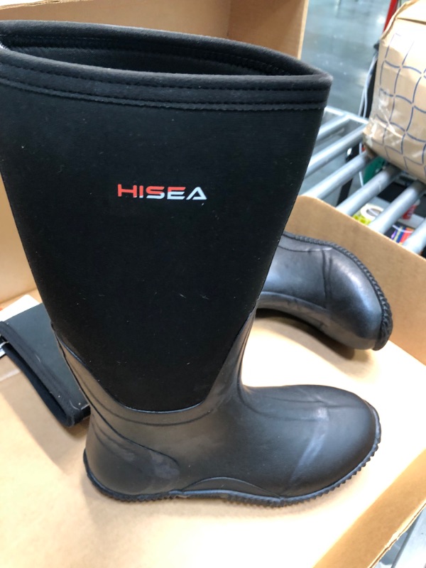 Photo 3 of HISEA Men's Rain Boots Waterproof Durable Insulated Rubber Neoprene Outdoor Hunting Boots for Winter Snow Arctic 10 Black