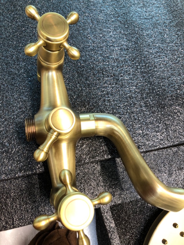 Photo 3 of Gmusre Antique Brass Shower Fixture Bathroom Shower Faucet Set 8 Inch Rainfall Shower Head Handled Shower Waterfall Tub Spout Wall Mounted Outdoor Shower System with Shower Shelf With Shower Shelf Antique Brass-03
