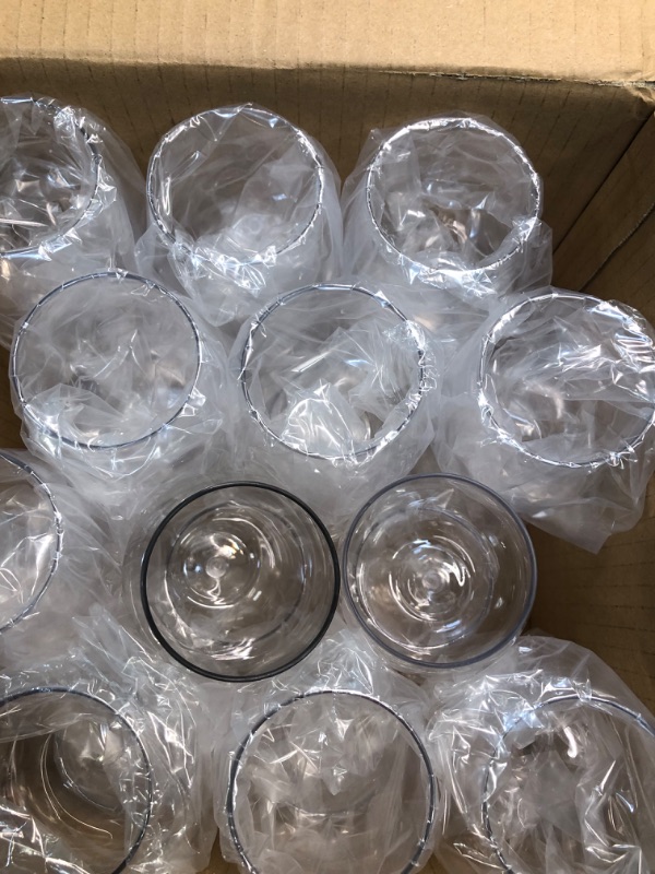 Photo 4 of 24 piece Stemless Unbreakable Crystal Clear Plastic Wine Glasses Set of 24 (10 Ounces) Clear 10.0 ounces