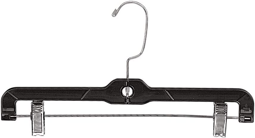Photo 1 of 17 inch Black Plastic Skirt and Pants Hangers - Pack of 20 - with Chrome Swivel Hook/Hang Bar, Padded Clips - Great for Retail and Home Use - Holds Up to 6 Pounds

