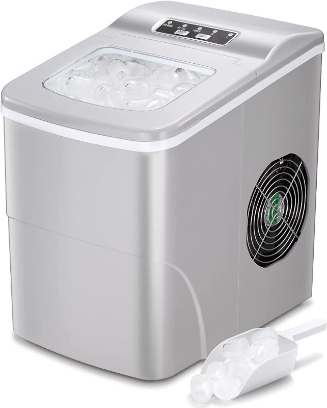 Photo 1 of Countertop Ice Maker Machine, Portable Ice Makers Countertop, Make 26 lbs ice in 24 hrs,Ice Cube Ready in 6-8 Mins with Ice Scoop and Basket (Grey)
