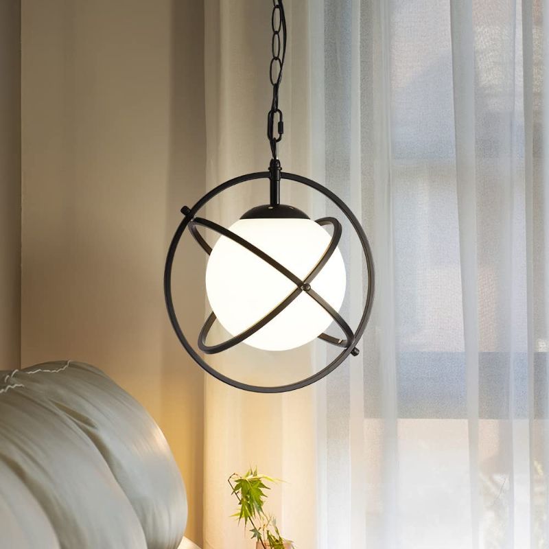 Photo 1 of ESBOU Bedroom Wrought Iron Glass Ball Chandelier Artificial Satellite Chandelier Chandelier E26 Single Head Metal Chandelier Fashion Neutral Light (Circle Ball, Black)
