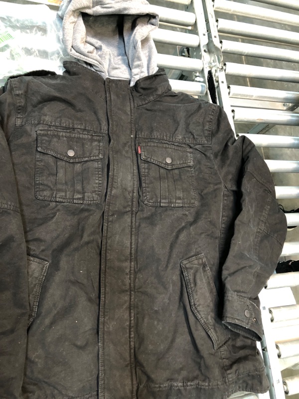 Photo 2 of Levi's Men's Washed Cotton Hooded Military Jacket Standard X-Large Black