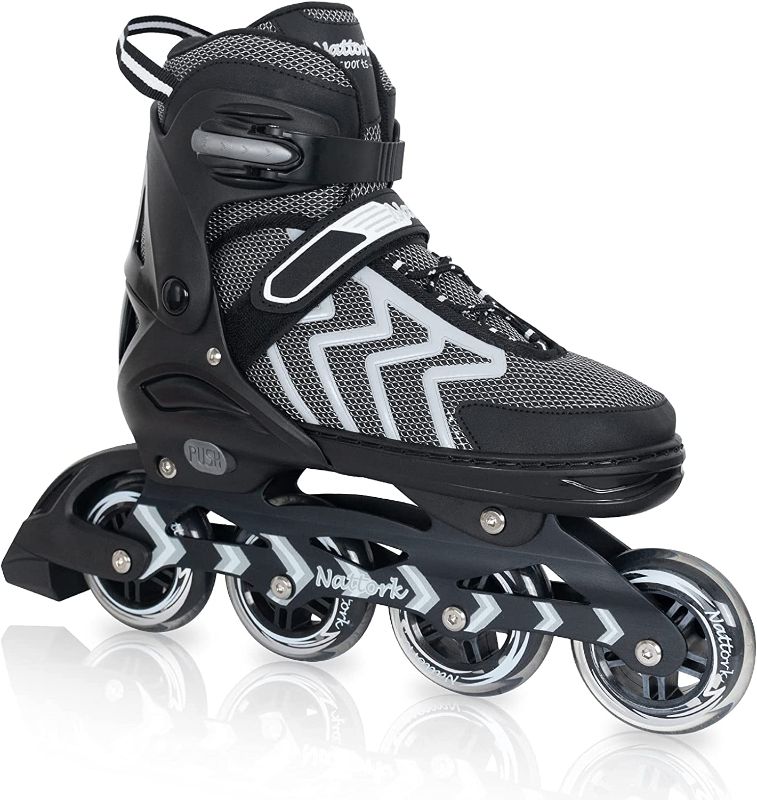 Photo 1 of Nattork Adjustable Inline Skates for Adult and Teens, Outdoor & Indoor Blades Roller Skates for Boys, Beginners SIZE XL
