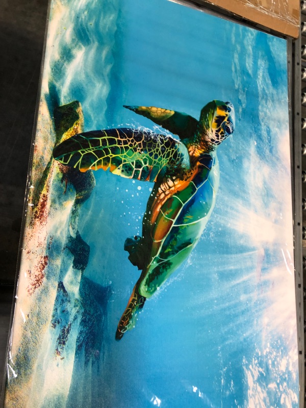 Photo 2 of JAPO ART Canvas Green Sea Turtle Wall Art Prints Submarine Picture Modern Blue Ocean Animal Painting Prints Small Framed Ready to Hang for Bathroom Living Room Nursery Room 24x36Inch Green Sea Turtle 36x24Inch