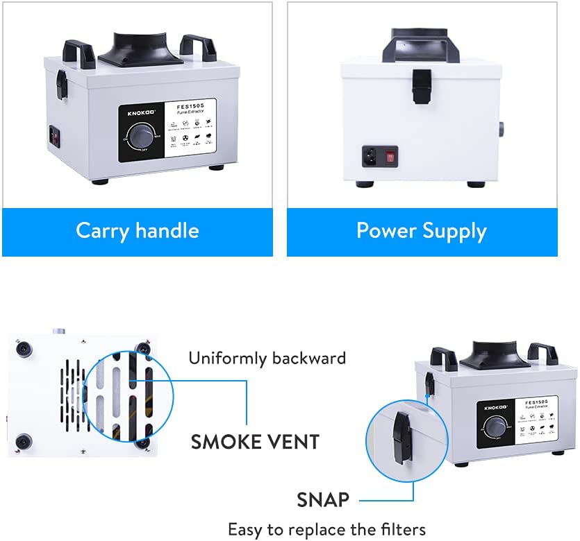 Photo 2 of KNOKOO Laser Solder Fume Extractor 100W Strong Suction 3 Stage Filter, FES150S Mini Desktop Soldering Smoke Absorber Remover Fume Extractions Purifier for Laser Welding and Phone Repair
