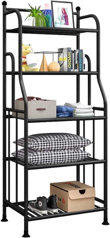 Photo 1 of Forthcan Shelving Unit Bakers Rack Metal Storage Shelves Laundry Shelf Organizer Standing Shelf Units for Laundry Kitchen Bathroom Pantry Closet Indoor and Outdoor (5 Tier, Black)
