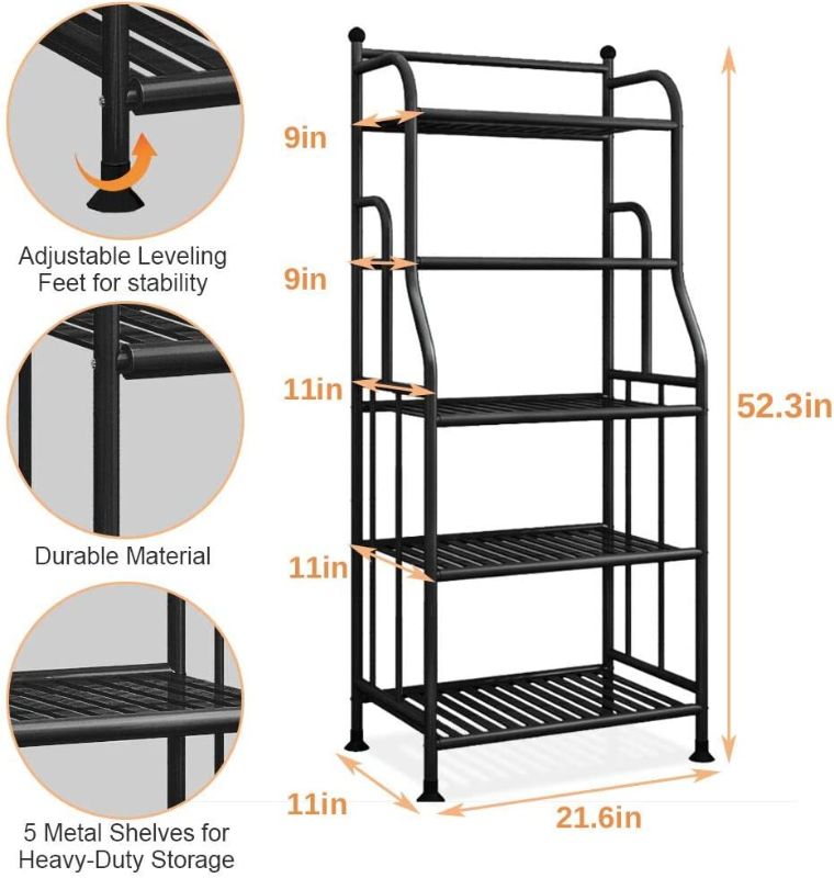 Photo 1 of Forthcan Shelving Unit Bakers Rack Metal Storage Shelves Laundry Shelf Organizer Standing Shelf Units for Laundry Kitchen Bathroom Pantry Closet Indoor and Outdoor (5 Tier, Black)

