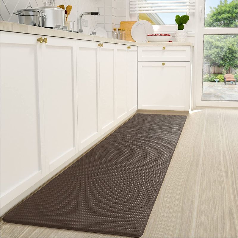 Photo 1 of Color G Kitchen Rugs, Kitchen Runner Rug Kitchen Floor Mat, Cushioned Anti-Fatigue Kitchen Mat, Non Skid Waterproof Comfort Standing Kitchen Rugs and Mats, Memory Foam Kitchen mat, 17"x79", Brown
