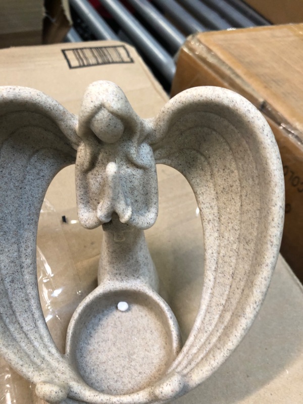 Photo 3 of Carefree Fish Praying Cross Angel Wing Statue Desert Sandstone Prayer Loss Memorial Tea Light Gift for Mom 6.3In Gray 6.3 In