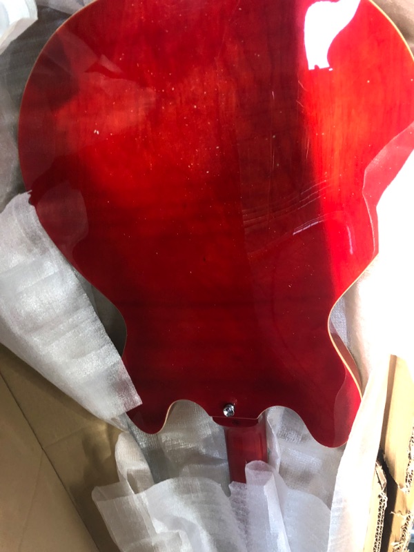 Photo 3 of Firefly Full Size FF338 Semi-Hollow body guitar With Maple Burl (Transparent red color)