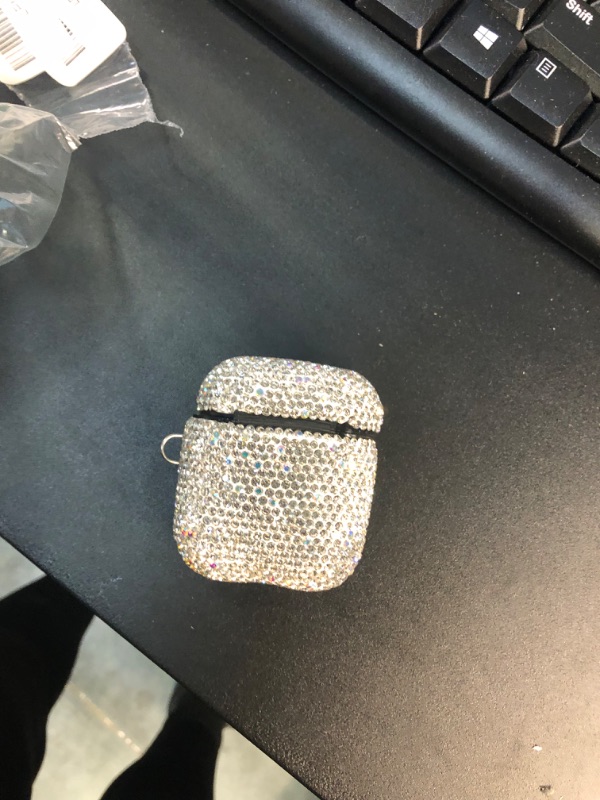 Photo 2 of Sparkly Diamond Case for AirPods with Keychain, Shockproof Protective Premium Bling Rhinestone Cover Skin Compatible with AirPods Charging Case 2 & 1(White+AB C5)