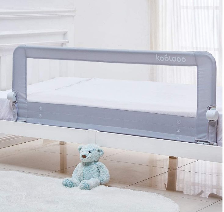 Photo 1 of KOOLDOO Bed Rail for Toddlers, 59”Extra-Long Fold Down Tall Bed Rail Guard with NBR Foam for Baby Safety, Kids Gray White 150cm-58cm