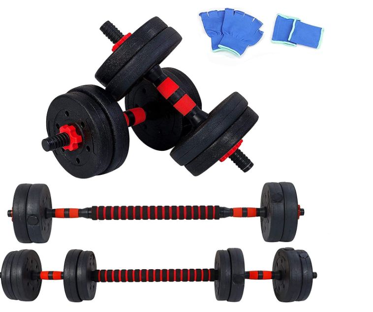 Photo 1 of IRIS Fitness 3 in 1 Adjustable Dumbbell Barbell Set With Connecting Rod, Plates and Collars for Personal Home Gym Fitness Workouts and Strength Training Non slip grip handles