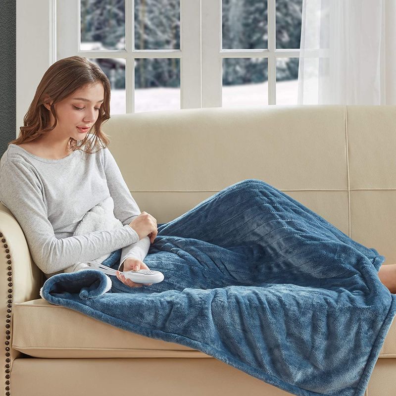 Photo 1 of Degrees of Comfort Plush Sherpa Electric Heated Throw Blanket for Winter, Blue 50” X 60” |Washable | Auto Shut Off | 3 Thermal Heat Settings | UL Safety Certified